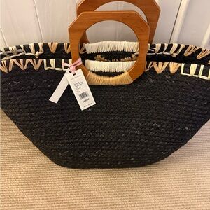 Vineyard Vines Black and Cream Woven Tote